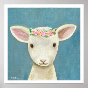 Lamb Flowers Nursery Art Skriv ut får Nursery Deco Poster
