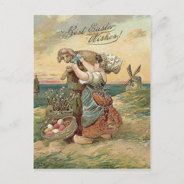 Lamb för liten flickakvarnpåskägg helg vykort (Framsida)