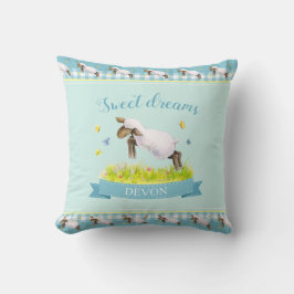 Lamb hoppar över sött eget namn aqua teal kudde