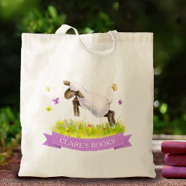 Lamb hoppar över vår stollig art lila namn bok tygkasse