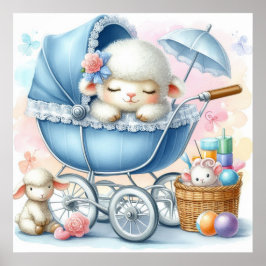 Lamb i en Baby Carriage Boy Poster