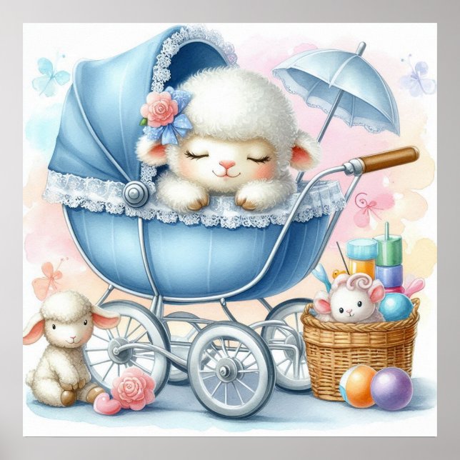Lamb i en Baby Carriage Boy Poster (Framsidan)