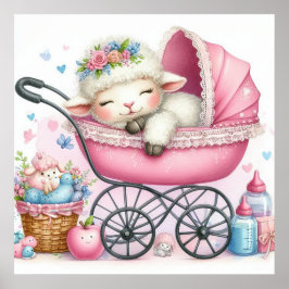 Lamb i en Baby Carriage Girl Poster