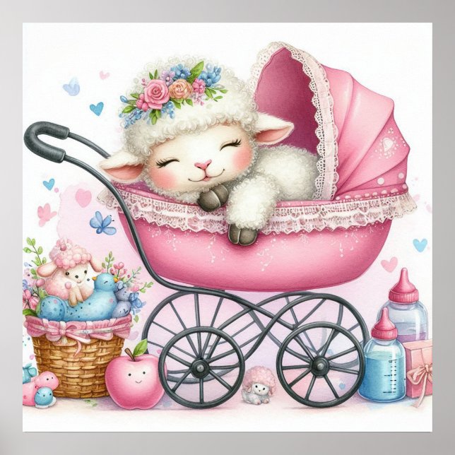 Lamb i en Baby Carriage Girl Poster (Framsidan)