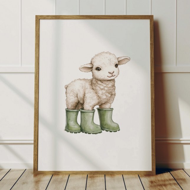 Lamb in Sage Green Boots Poster Kids Room Decor (Skapare uppladdad)