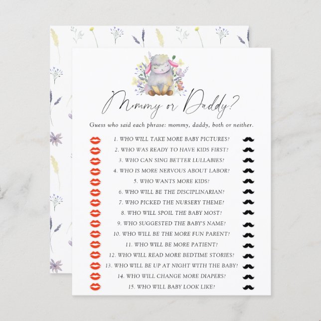 Lamb - mamma- eller pappbabyduschspel (Fram/baksida)