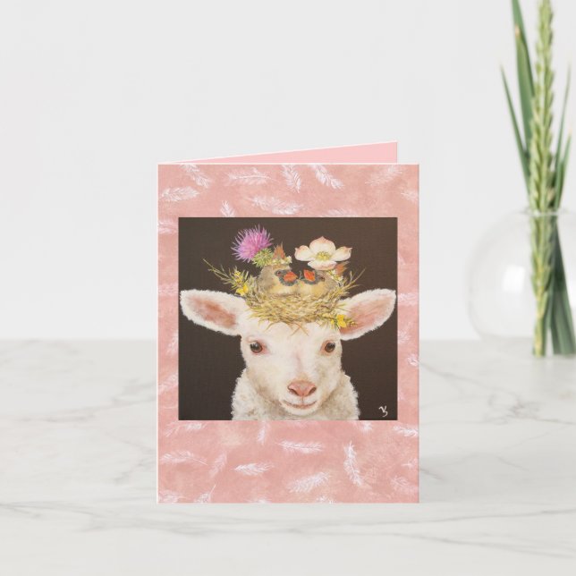 Lamb med två baby-kardinalnotecard kort (Framsida)
