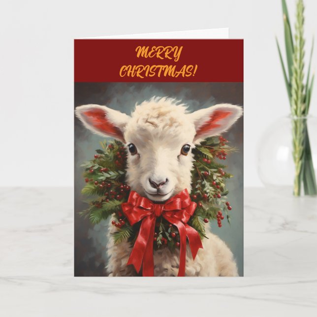 LAMB n WREATH CHRISTMAS CARD Tack Kort (Framsida)