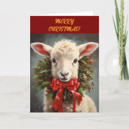 LAMB n WREATH CHRISTMAS CARD Tack Kort