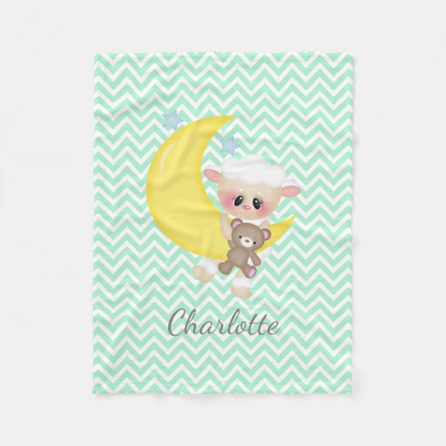 Lamb och Crescent Måne Nursery Fleecefilt (Framsidan)