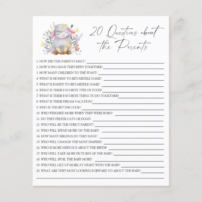 Lamb - Party | 20 frågor om föräldrar Flygblad (Framsidan)