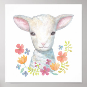 Lamb Poster utskriften av Baby Cute Sheep Nursery