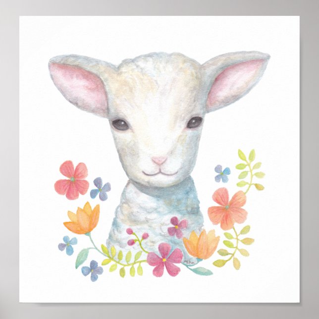 Lamb Poster utskriften av Baby Cute Sheep Nursery  (Framsidan)