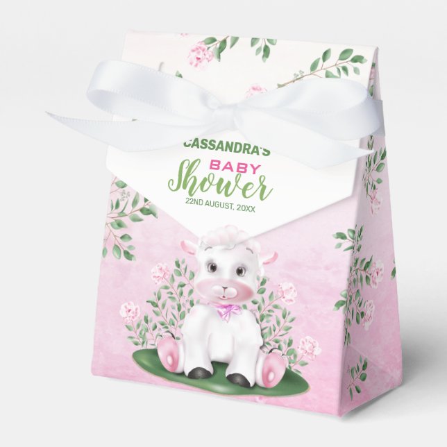 Lamb Rosa Blommigt Baby Shower Presentaskar (Framsidan Sidan)