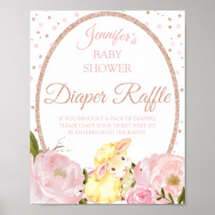 Lamb Rosa Peony och Ro Baby Shower Diaper Raffle Poster