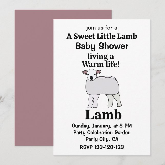 Lamb som lever en ljuvlig lamm för babyskor inbjudningar (Fram/baksida)
