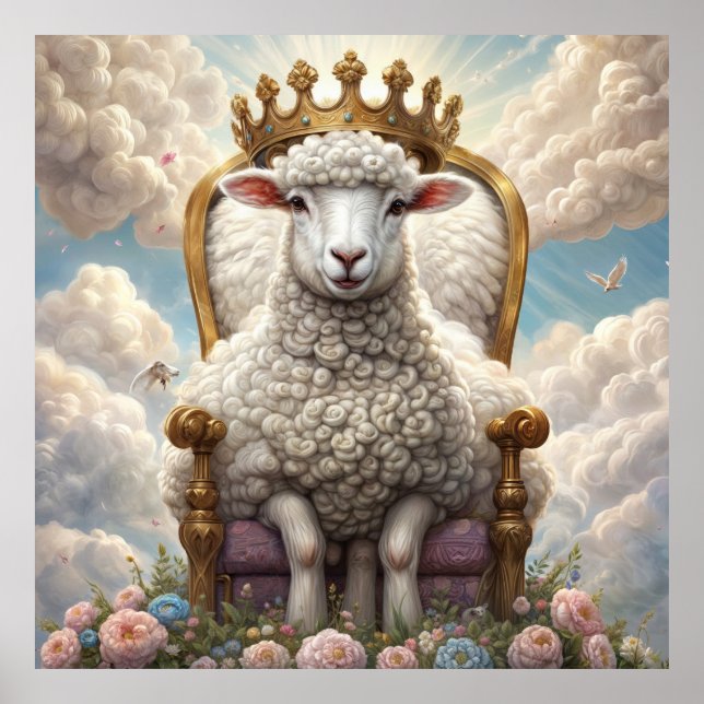 Lamb with a crown on a throne poster (Framsidan)