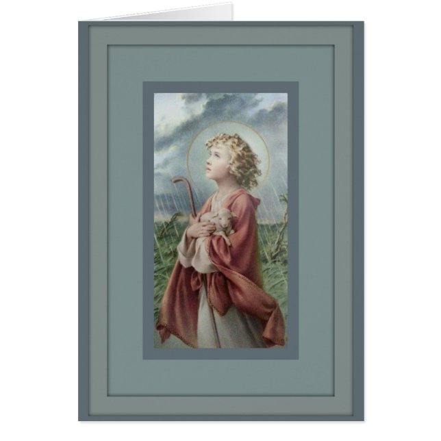 Lamben för herdeKristusbarnet bemannar Hälsningskort (Framsidan)