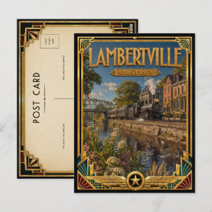 Lambertville New Jersey Vintage Art Deco Guldålder Vykort