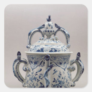 Lambeth Delftware possetkruka, blått och vit Fyrkantigt Klistermärke