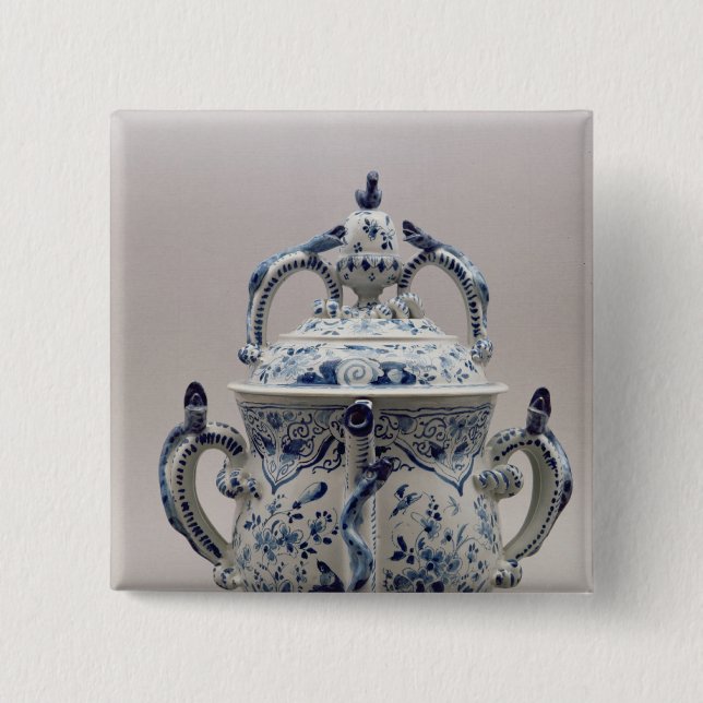 Lambeth Delftware possetkruka, blått och vit Knapp (Framsida)