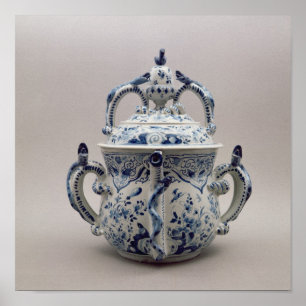 Lambeth Delftware possetkruka, blått och vit Poster
