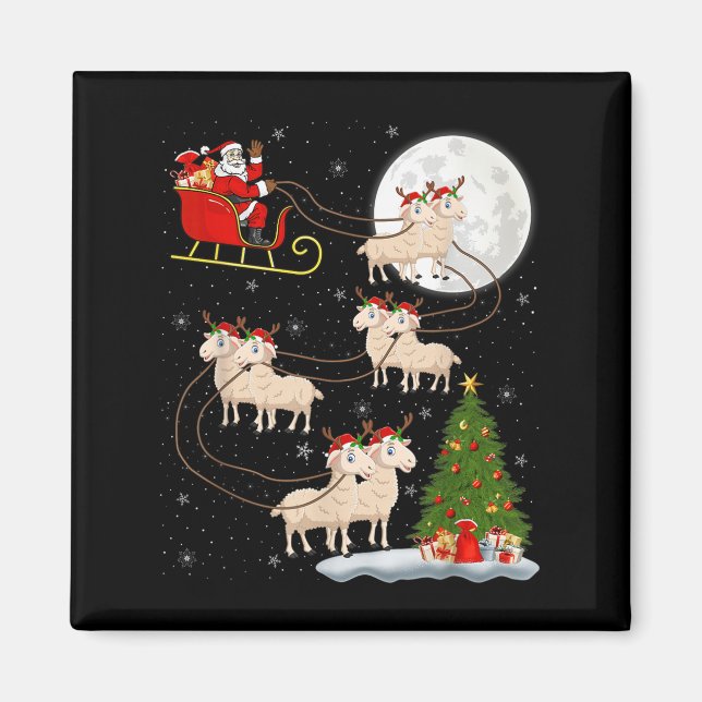 Lambs Sheep Santa Sleigh Flies Funny Magic Chri Magnet (Framsidan)