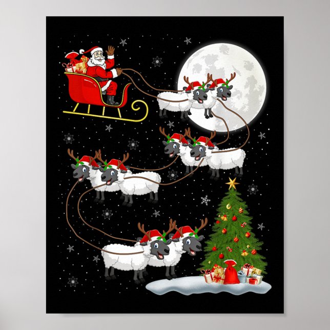 Lambs Sheep Santa Sleigh Flies Funny Magic Chri Poster (Framsidan)