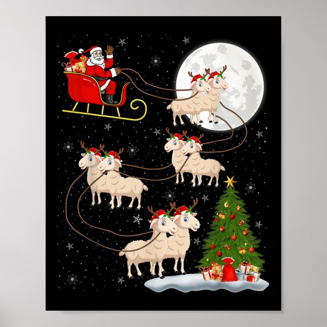 Lambs Sheep Santa Sleigh Flies Funny Magic Chri Poster (Framsidan)