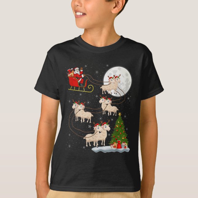 Lambs Sheep Santa Sleigh Flies Funny Magic Chri T Shirt (Framsida)