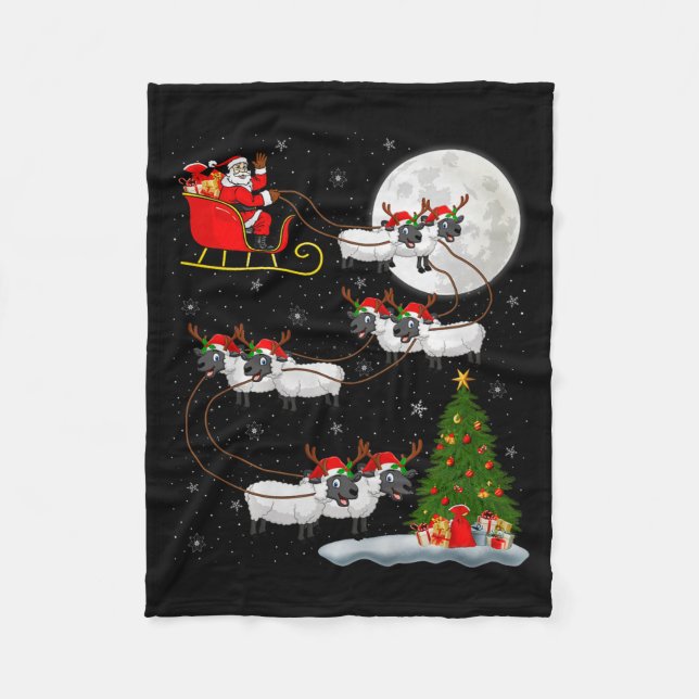 Lambs Sheep Santa Sleigh Flying Funny Magical Chri Fleecefilt (Framsidan)