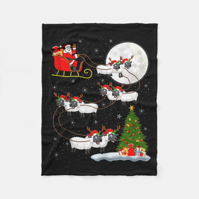 Lambs Sheep Santa Sleigh Flying Funny Magical Chri Fleecefilt (Framsidan)
