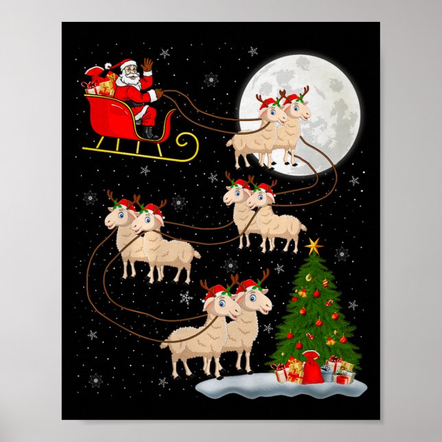 Lambs Sheep Santa Sleigh Flying Funny Magical Chri Poster (Framsidan)