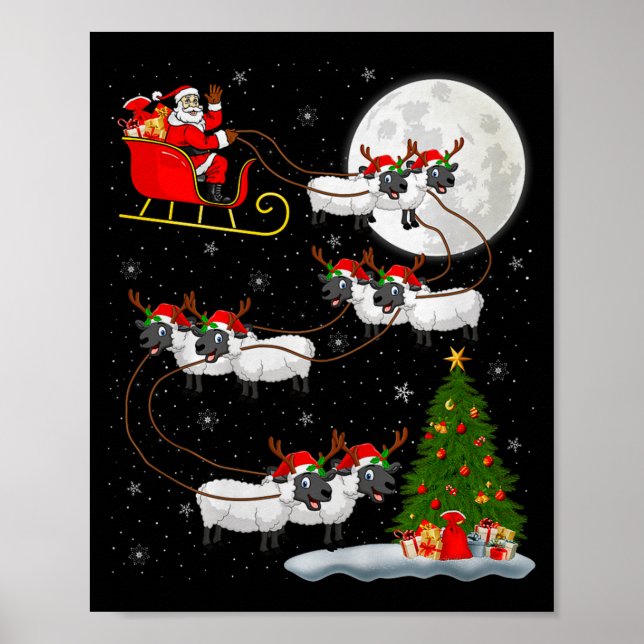 Lambs Sheep Santa Sleigh Flying Funny Magical Chri Poster (Framsidan)