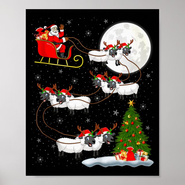 Lambs Sheep Santa Sleigh Flying Funny Magical Chri Poster (Framsidan)