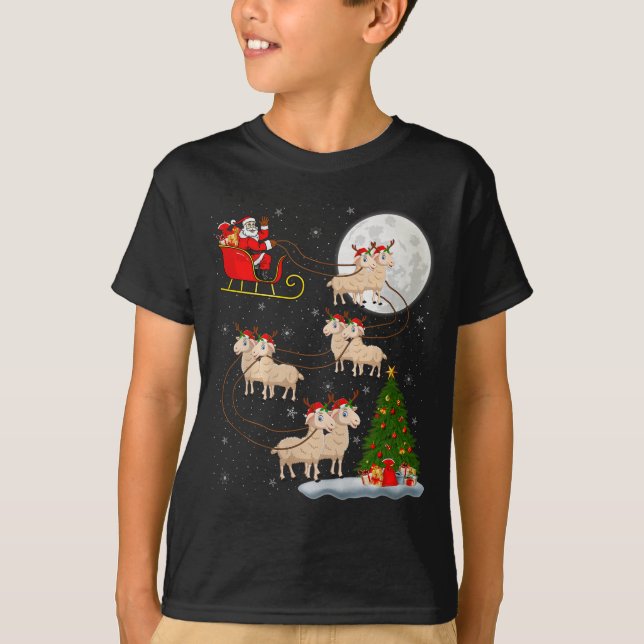 Lambs Sheep Santa Sleigh Flying Funny Magical Chri T Shirt (Framsida)
