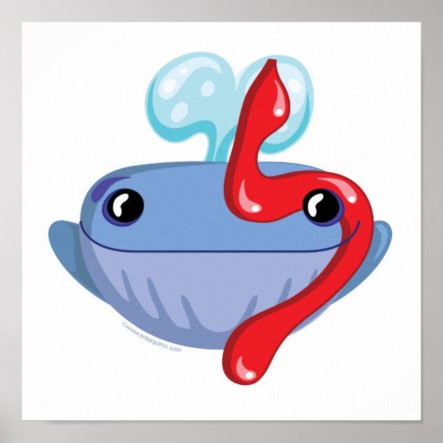 Lamed Hebrew Aleph Bet (Alphabet) Whale Print Poster (Framsidan)