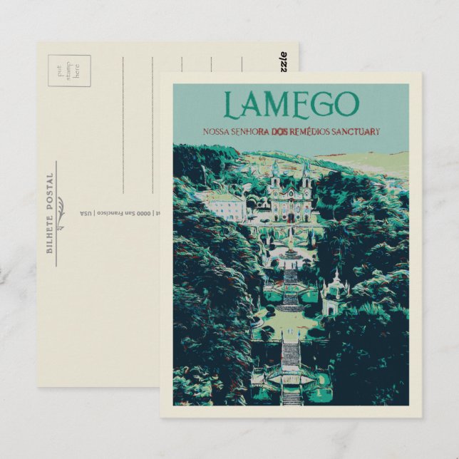 Lamego Sanctuary in Portugal Illustration Vykort (Fram/baksida)