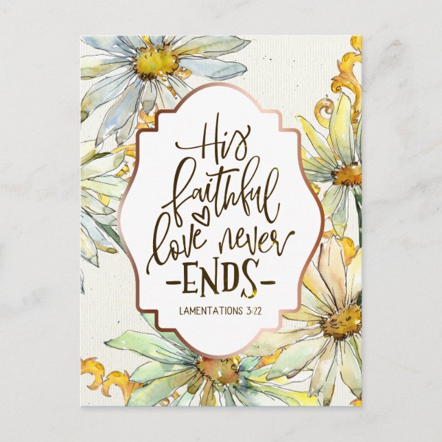 Lamentationer 3:22 Hans fathful Kärlek slutar aldr Vykort (Framsida)