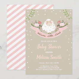Lamm Baby Shower Inbjudan Flicka Rosa Vår