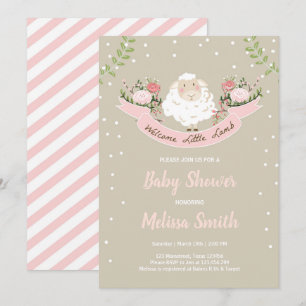 Lamm Baby Shower Inbjudan Flicka Rosa Vår