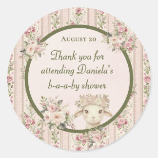 Lamm Blush Rosa Rosor Flick Baby Shower Välkommen Runt Klistermärke