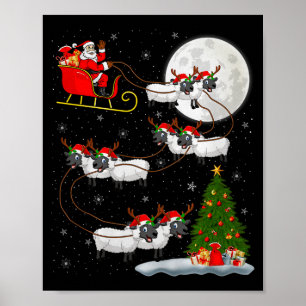 Lamm Får Santa Släd Flygande Rolig Magisk Jul Poster