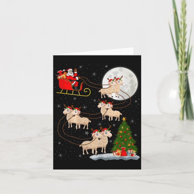 Lamm Får Santa Släd Flyger Roligt Magisk Jul Kort (Framsida)