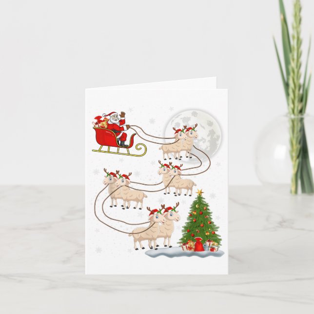 Lamm Får Santa Släd Flyger Roligt Magiskt Jul Kort (Framsida)