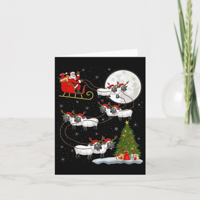 Lamm Får Tomte Släd Flygande Roliga Magiska Jul Kort (Framsida)