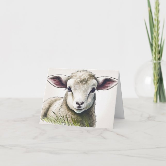 Lamm i Grass Påsk Kort (Framsida)