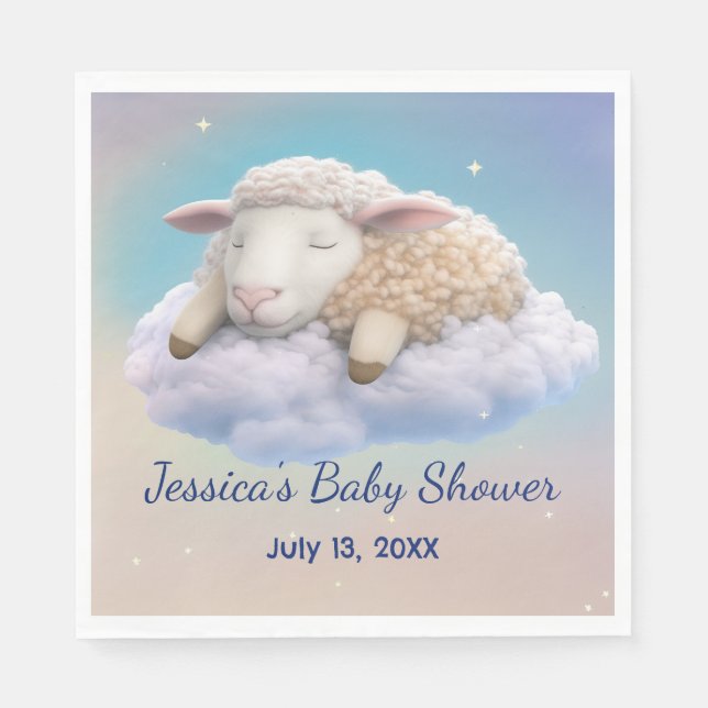 Lamm i skuvret för babykläder i molnen pappersservett (Framsidan)