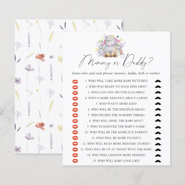 Lamm - mamma eller pappa baby shower spel (Fram/baksida)