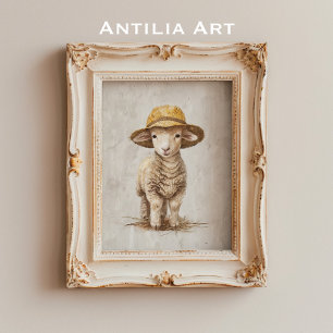 Lamm med hatt-målning Nyckfull gårdsdjur Får Poster